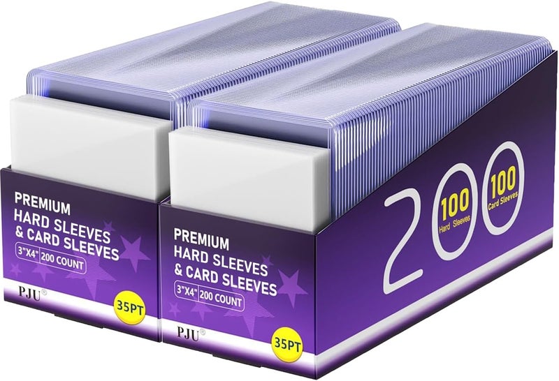 PJU 400 Hard Plastic Card Sleeves, Premium Plastic Baseball Card Sleeves, 3" x 4" Trading Cards Holder, Sports Baseball Football Game Cards Protectors (200 Hard Sleeve + 200 Soft Sleeve) - Image 1
